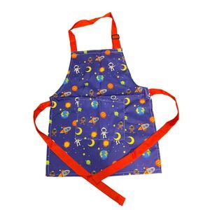 Nonsum Kids Outer Space Apron Adjustable Blue Red Rocket Planet Astronaut Smock